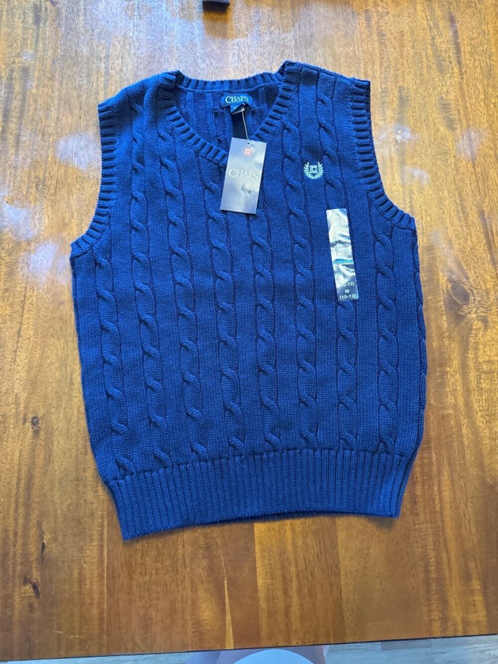 Chaps Boys Navy Cable-Knit Sweater Vest M (10/12) 100% Cotton New With Tags